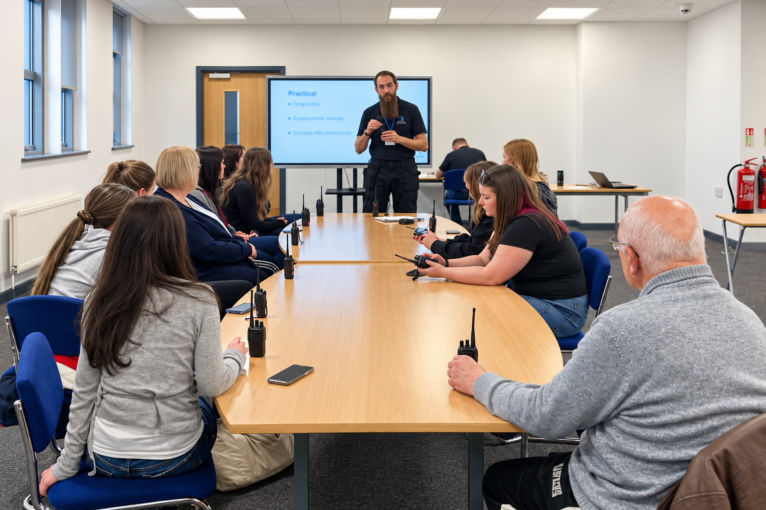Instructor leading a radio training session with attendees